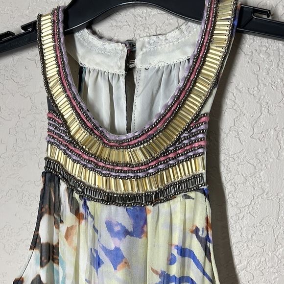 Charlie Jade Embellished MultiColor Abstract Print Silk Maxi Dress sz M - Picture 2 of 9